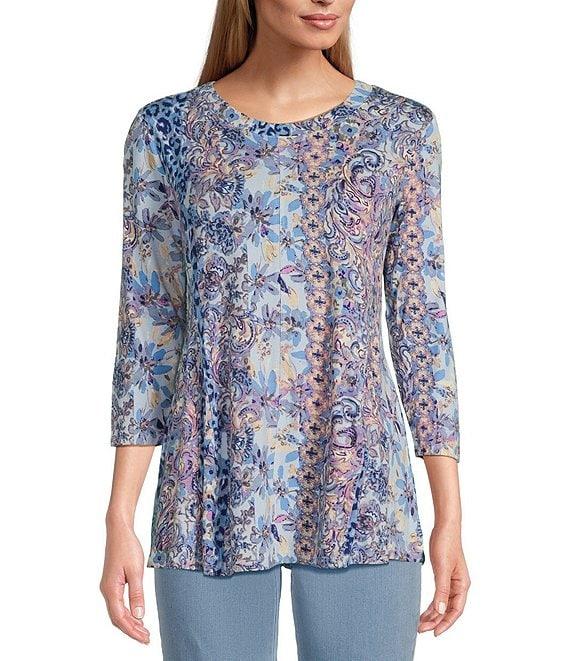 Intro Knit Jersey Scoop Neck 3/4 Sleeve Flare Hem Top Product Image