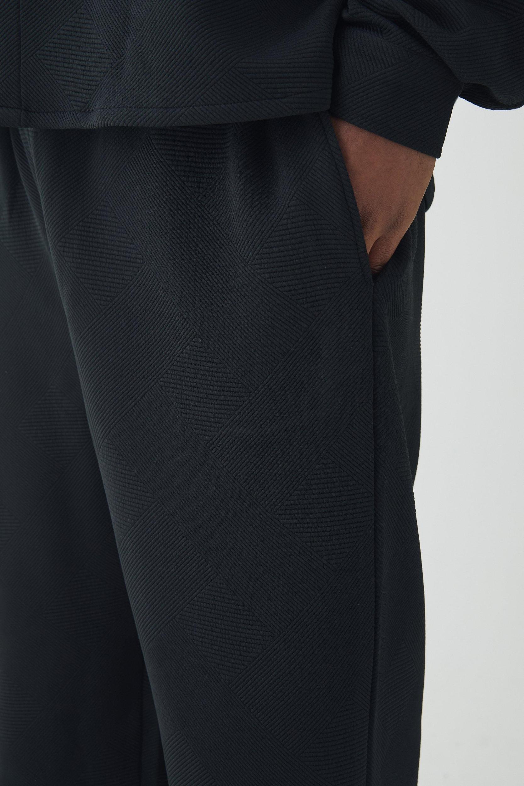 Plus Geo Textured Straight Fit Pants in Black | boohooMAN USA Product Image