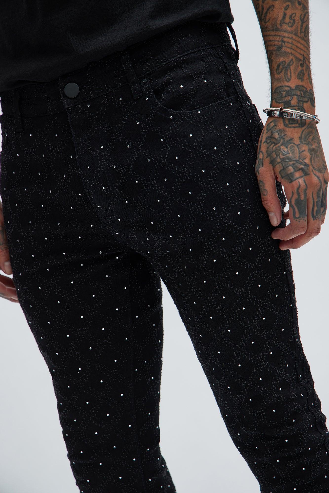 I Be Jeweled Stacked Skinny Flare Jeans - Black Product Image