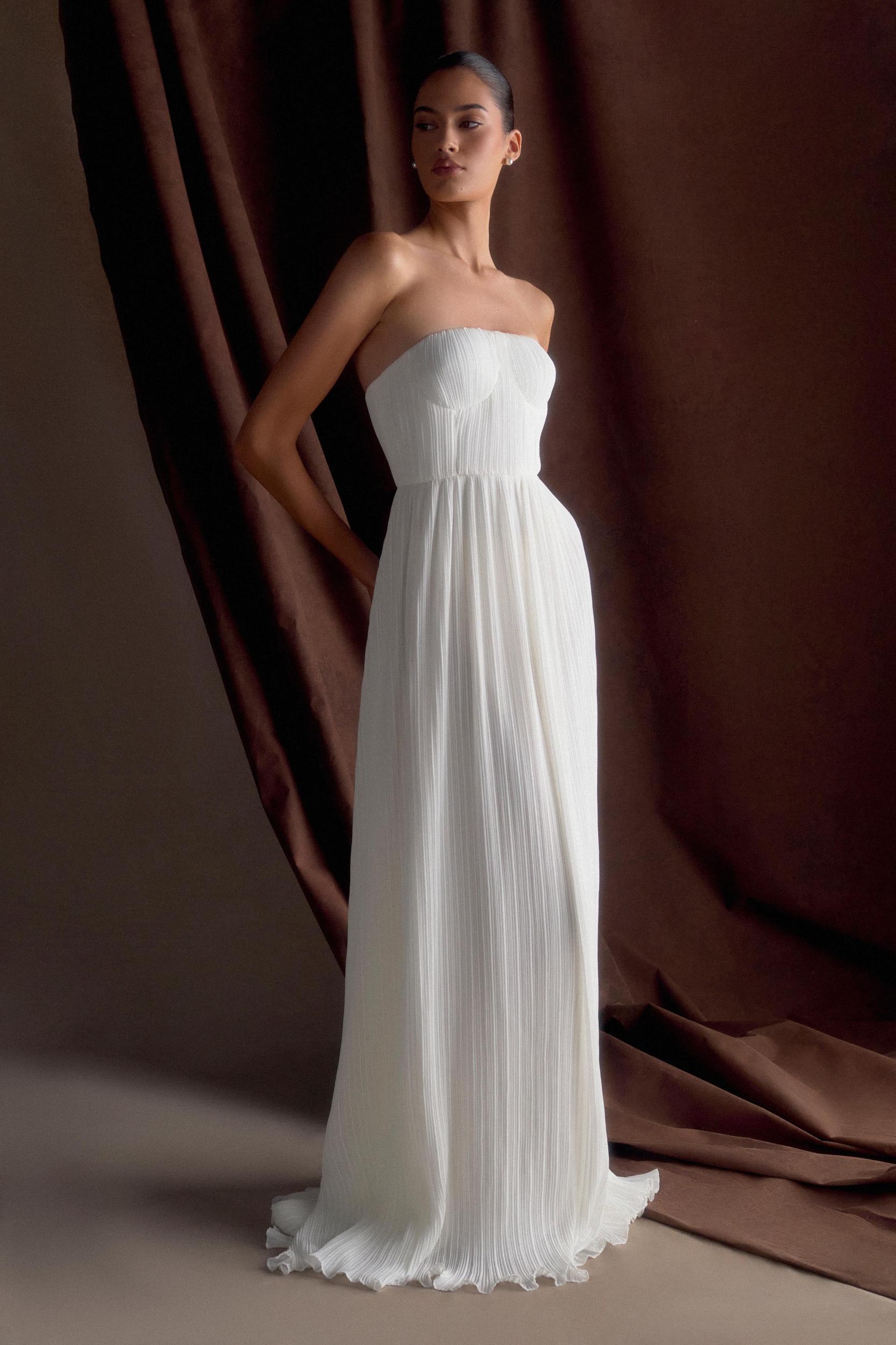Juno Strapless Pleated Maxi Gown - White Product Image