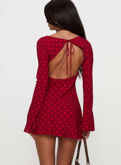 Good Graces Long Sleeve Mini Dress Red Dot Product Image