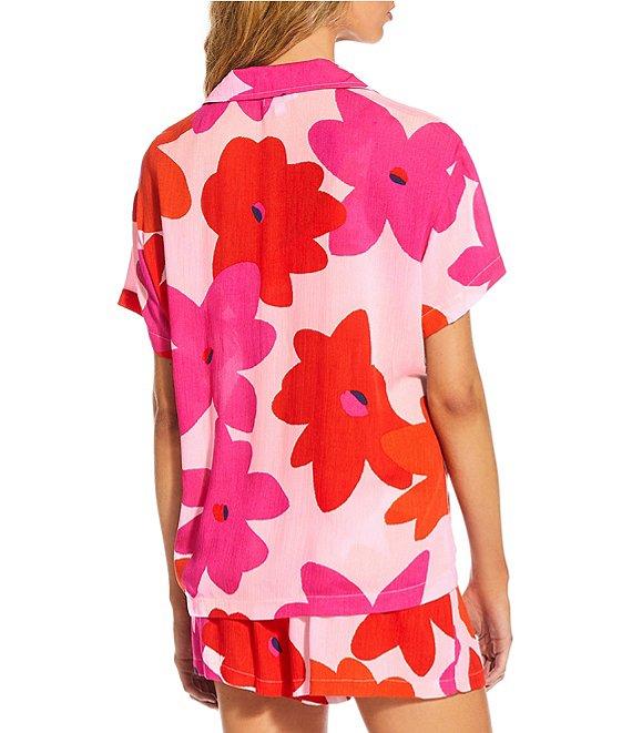 GB Oversize Large Floral Print Button Up Shirt Swim Cover-Up Product Image