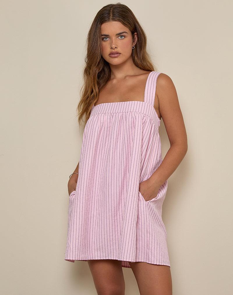 Sasori Smock Mini Dress in Pink Stripe Female Product Image
