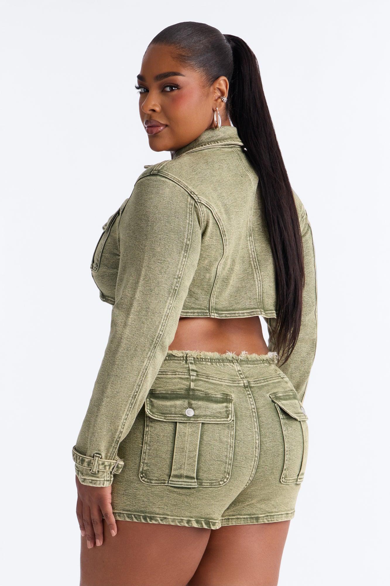 Highly Motivated Stretch Denim Bolero Jacket - Olive Female Product Image