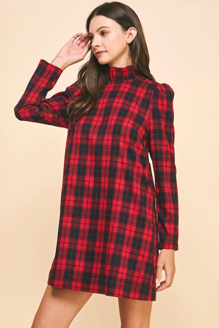 Heidi Back Neck Tied Plaid Mini Dress Product Image