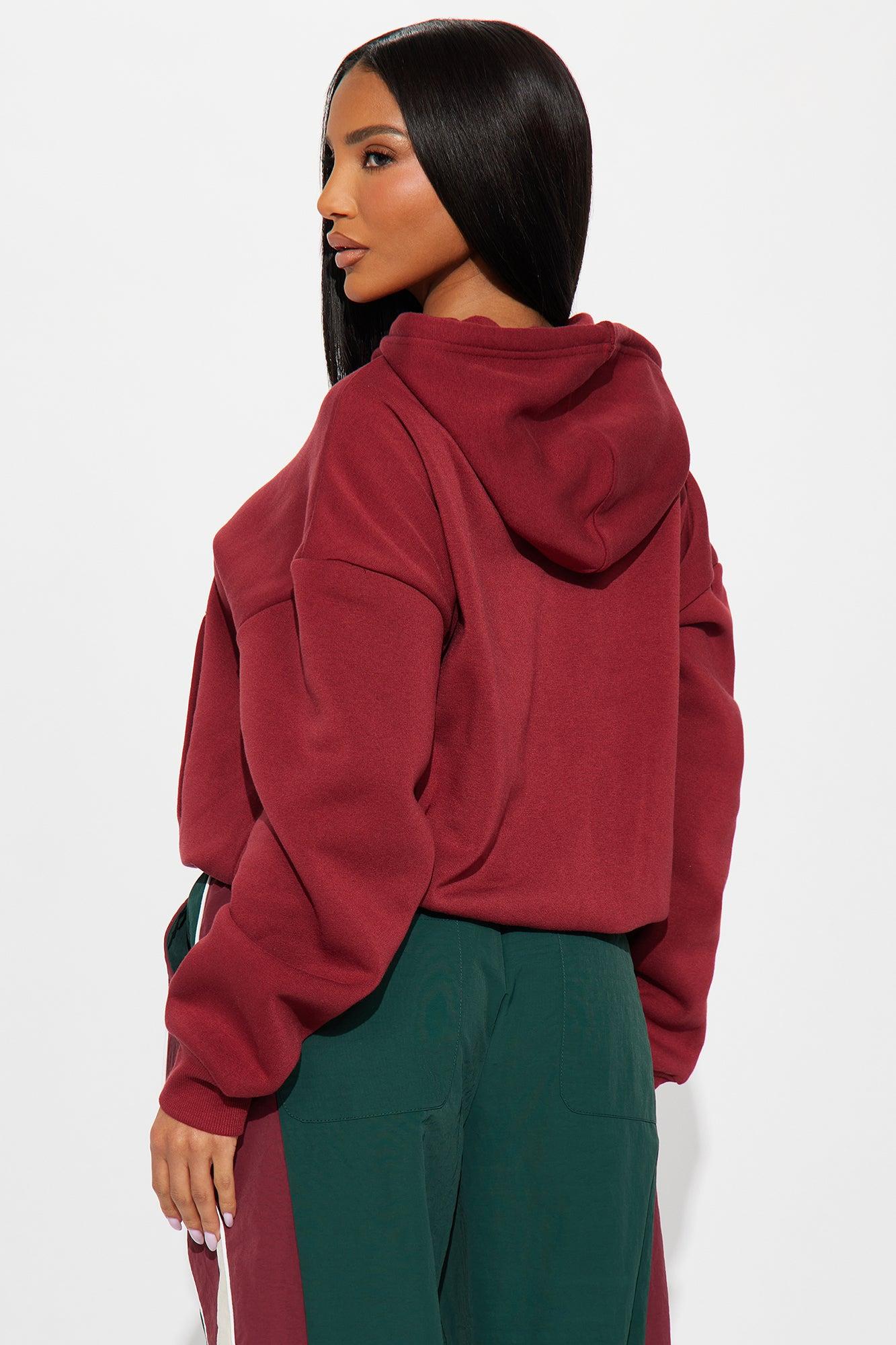 Minimalist Fleece Hoodie Sweatshirt - Wine Female Product Image