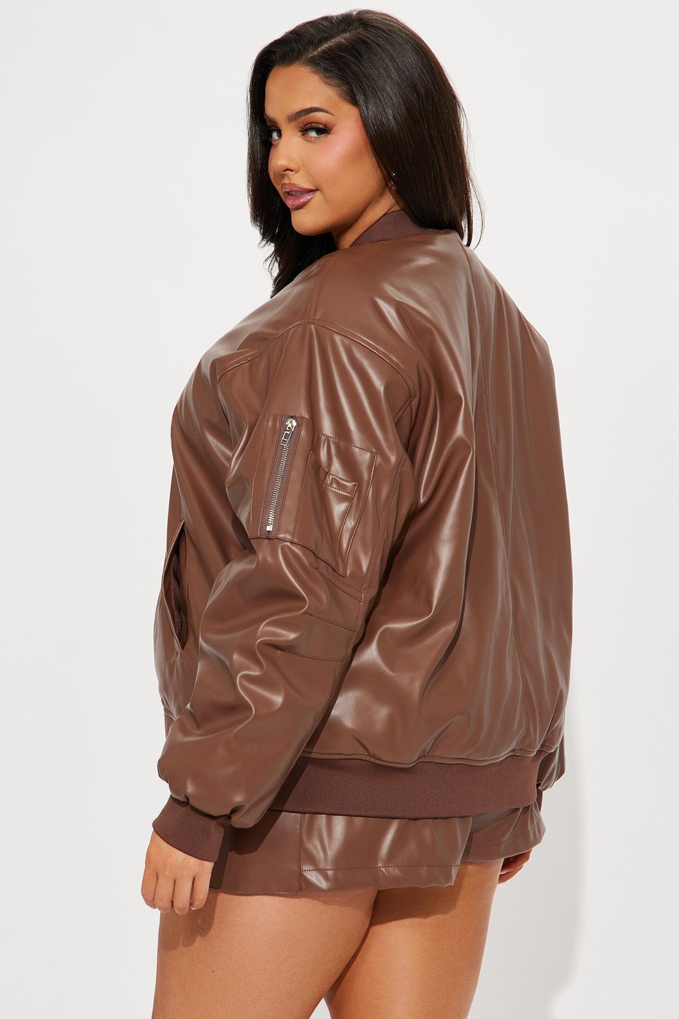 Onyx Faux Leather Skort Set - Brown Product Image