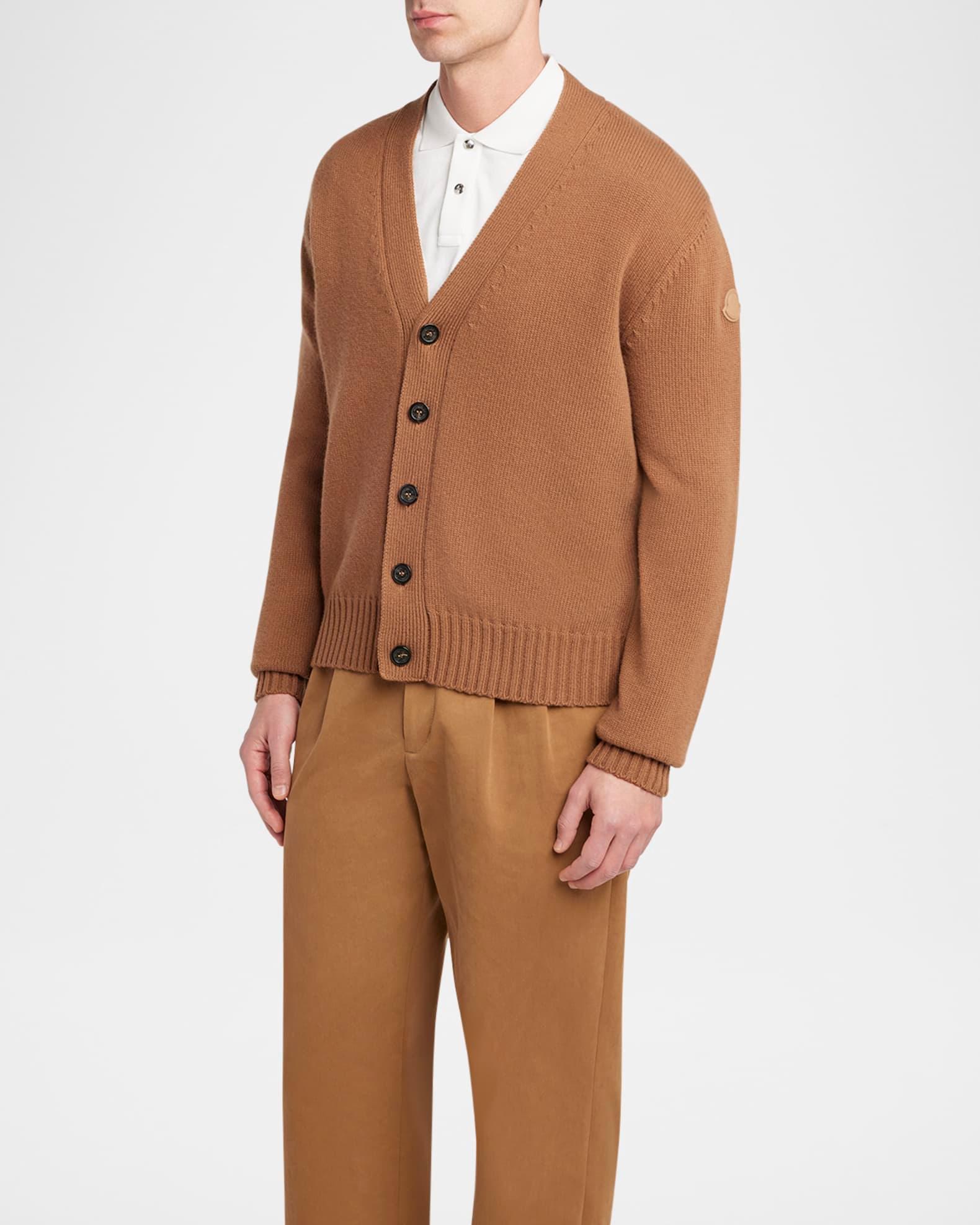 Men's Leather Logo Wool Knit Cardigan  Product Image