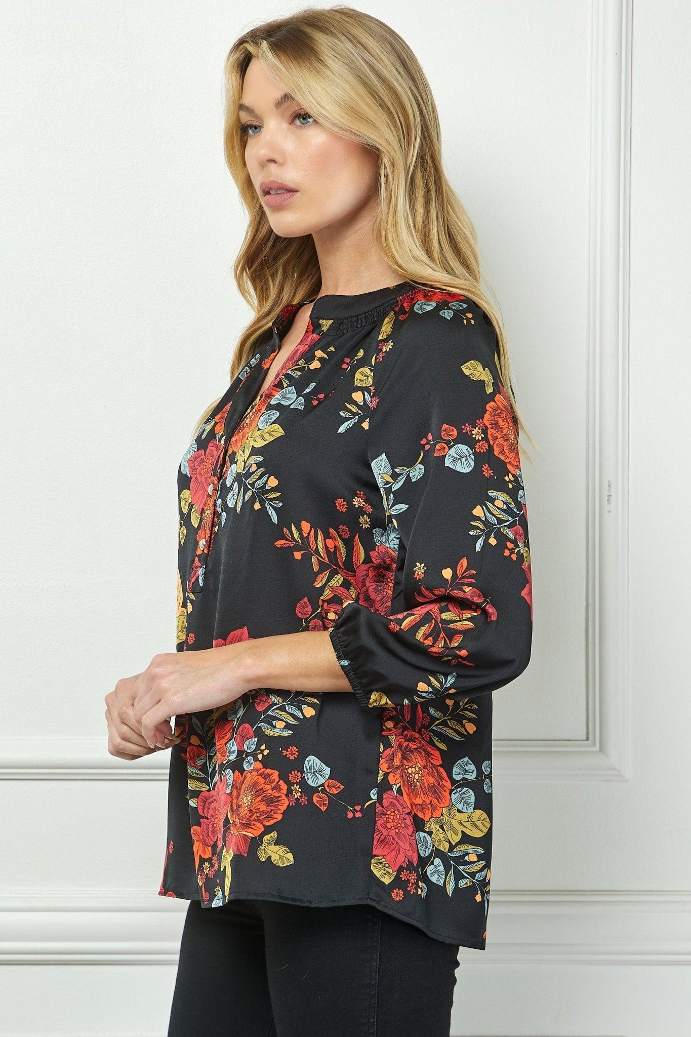 3/4 Quarter Elastic Sleeve Mandarin Smock Collar Popover Product Image