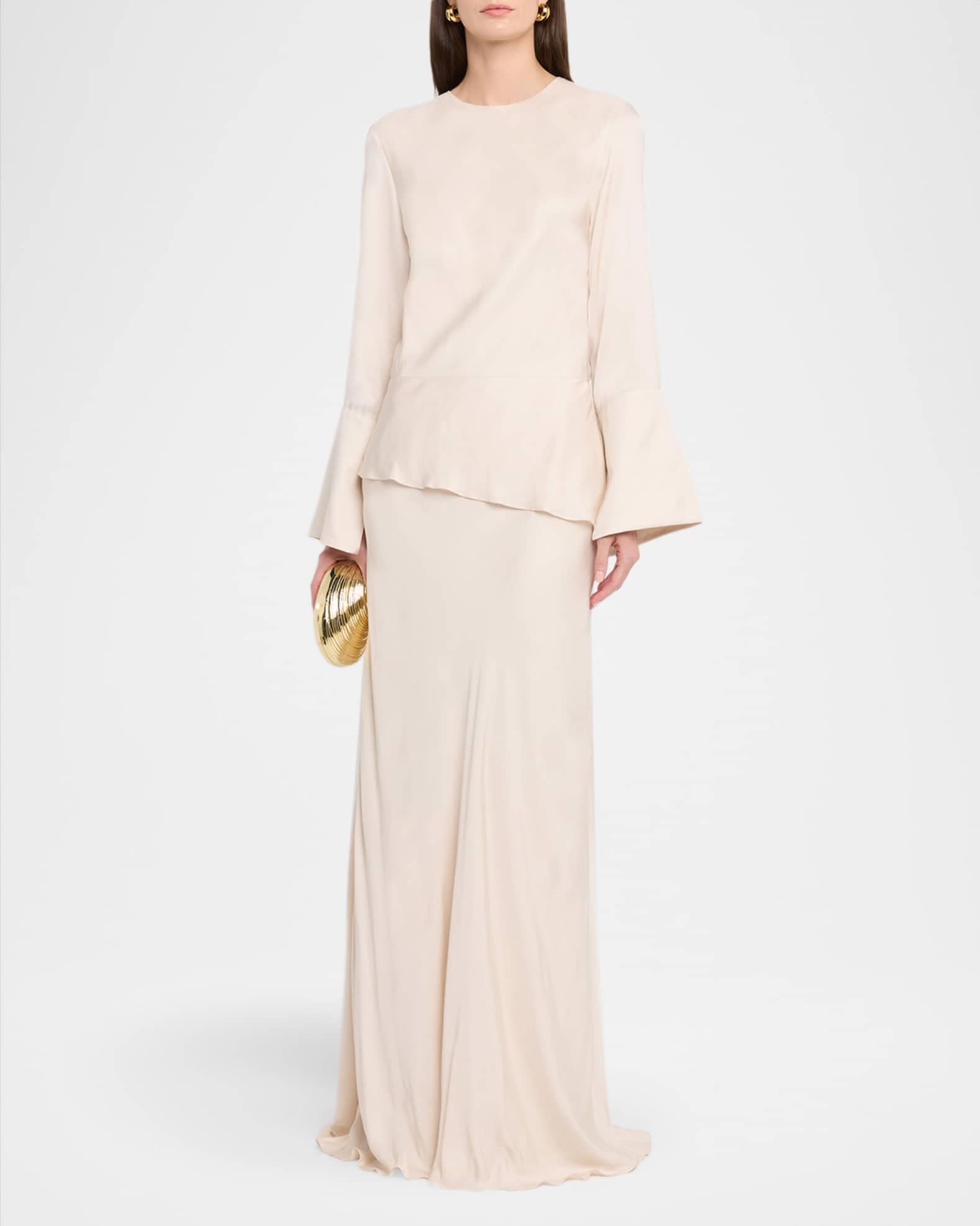 Violet Satin Long-Sleeve Dress Product Image