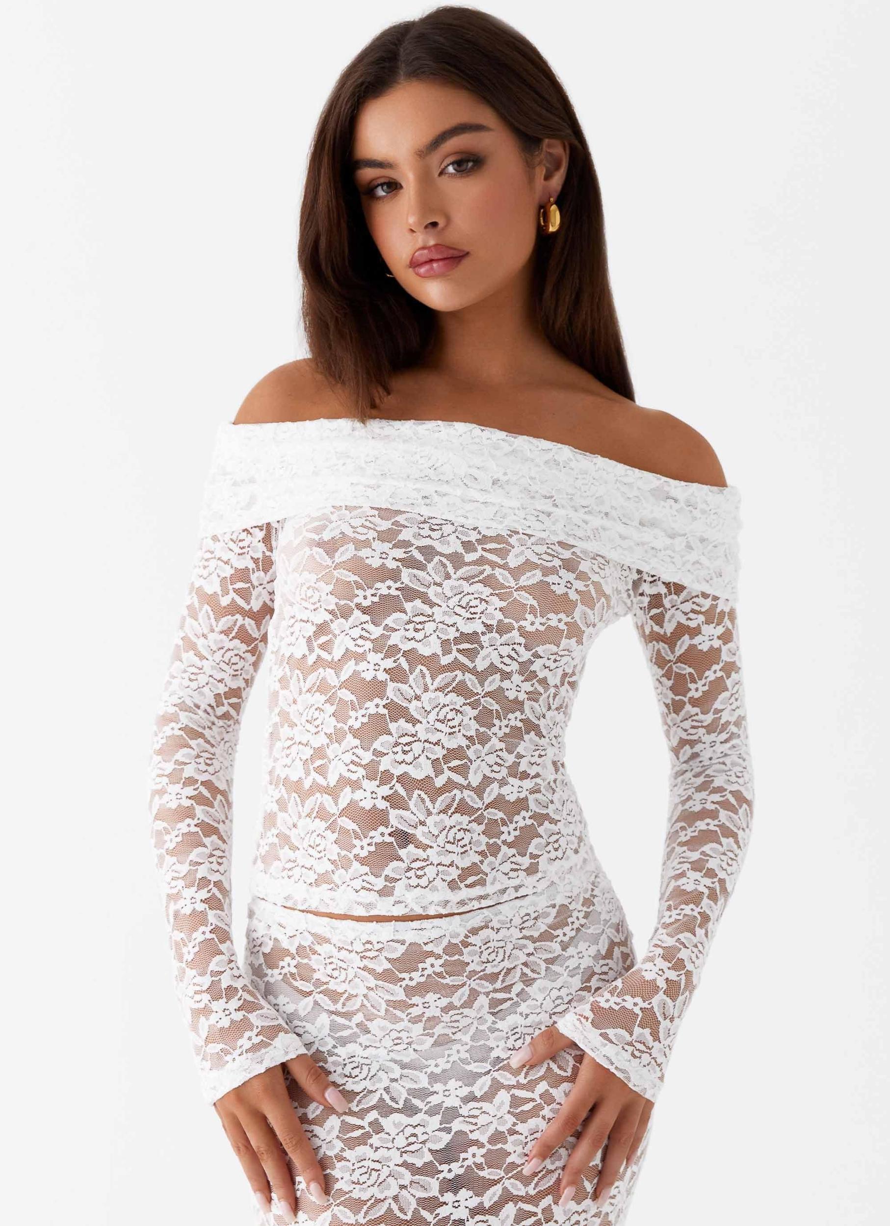 Zephyra Lace Long Sleeve Top - White Product Image