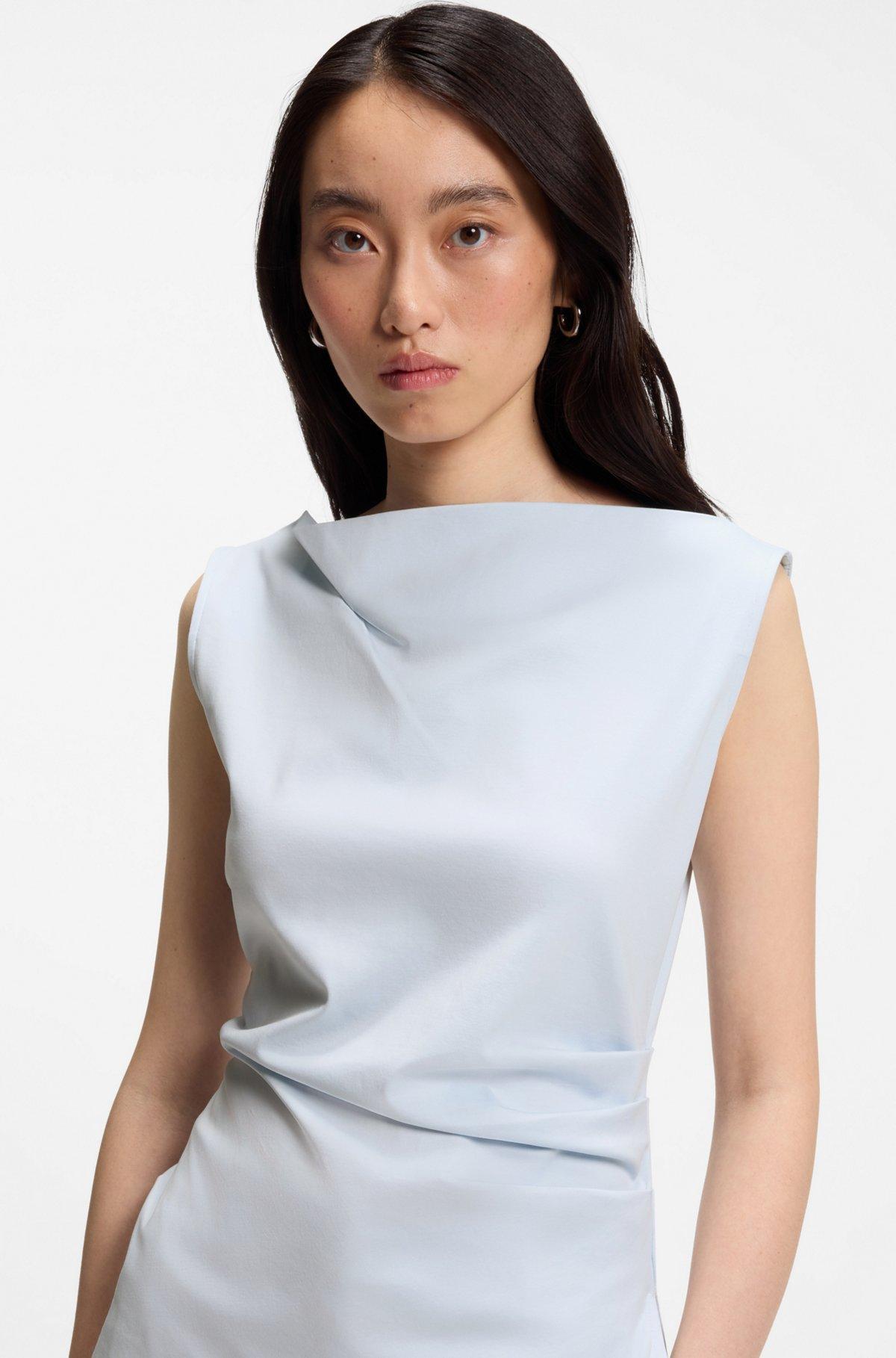 Cowl-neck asymmetric top in mercerized cotton Product Image
