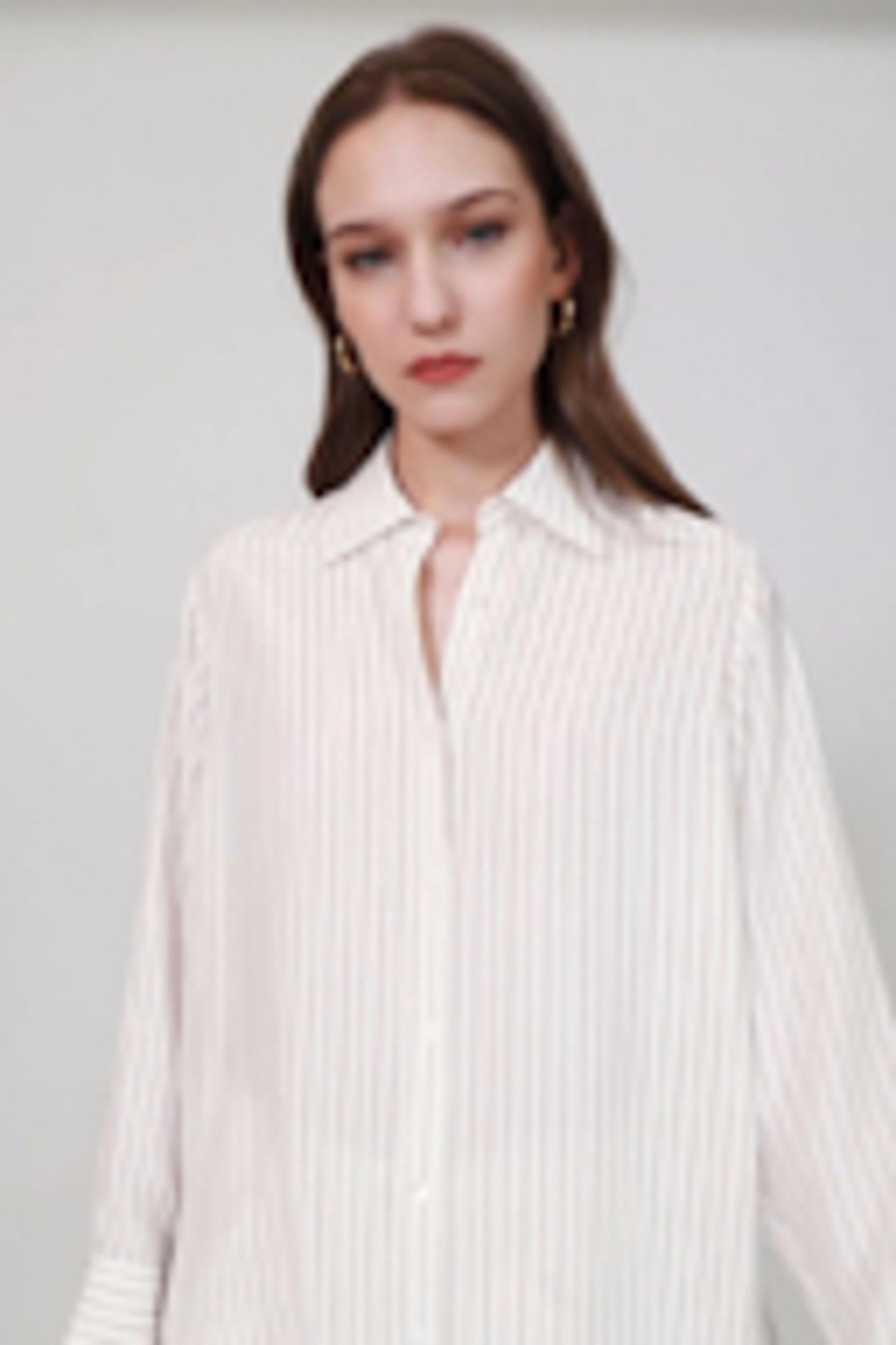 LILYSILK Women's Silk Charmeuse Oversized SOS Shirt, Brown Pinstripe, XXL Product Image