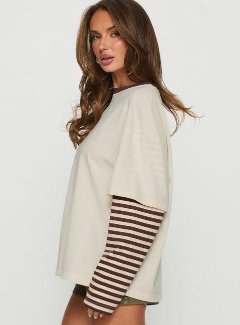 Ryann Long Sleeve Layered Top Cream / Brown Stripe Product Image