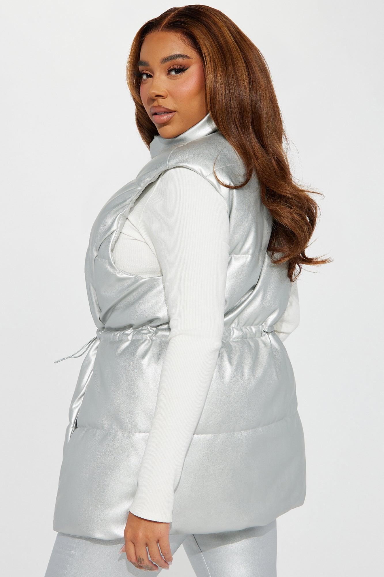 New Scene  Faux Leather Puffer Vest - Silver Product Image