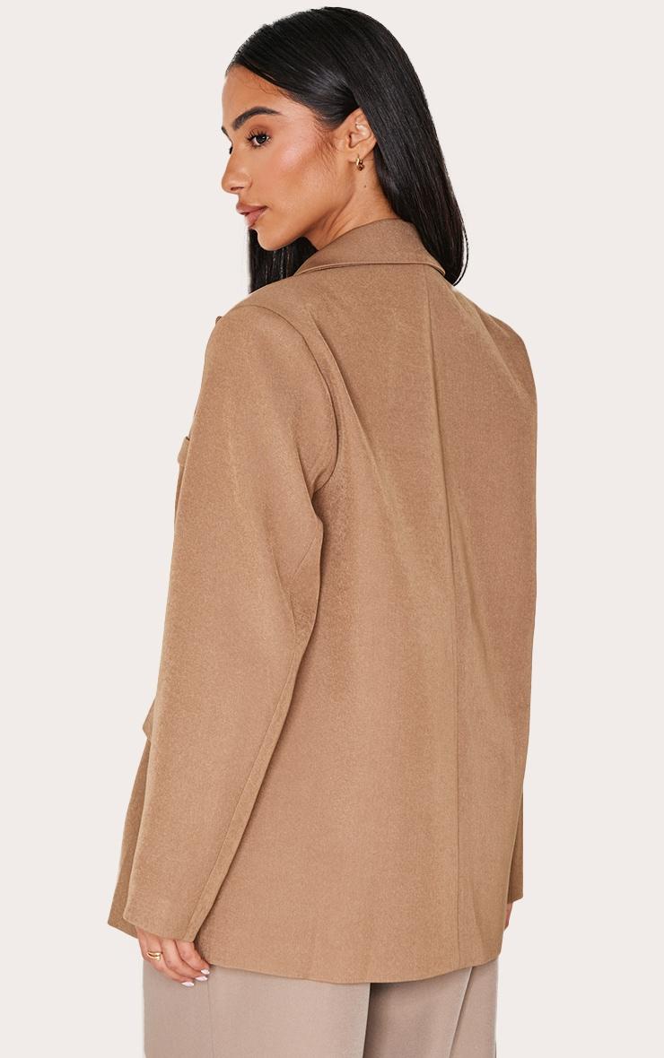 Petite Taupe Premium Double Breasted Button Detail Blazer Product Image