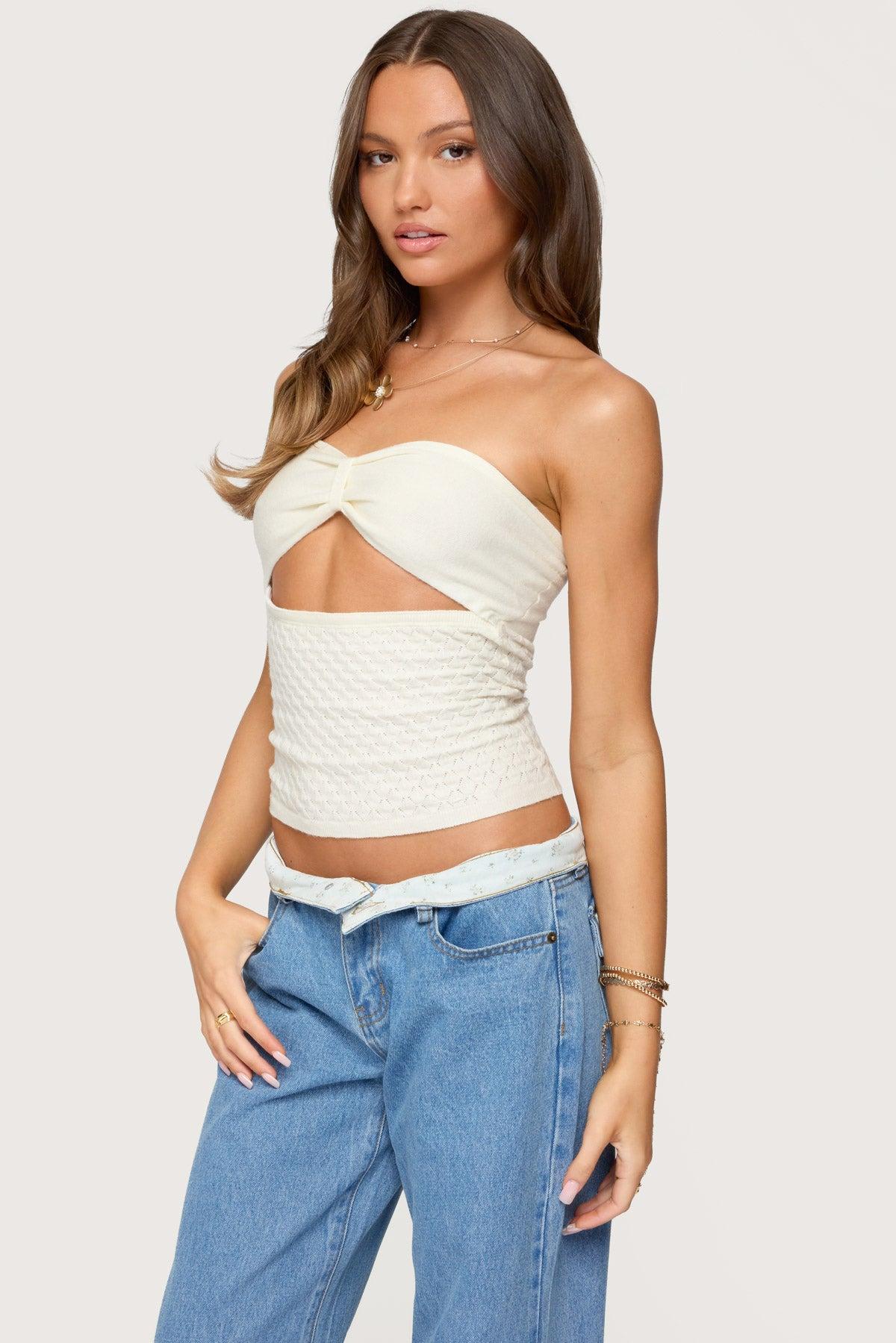Textured Knit Strapless Cutout Top Product Image