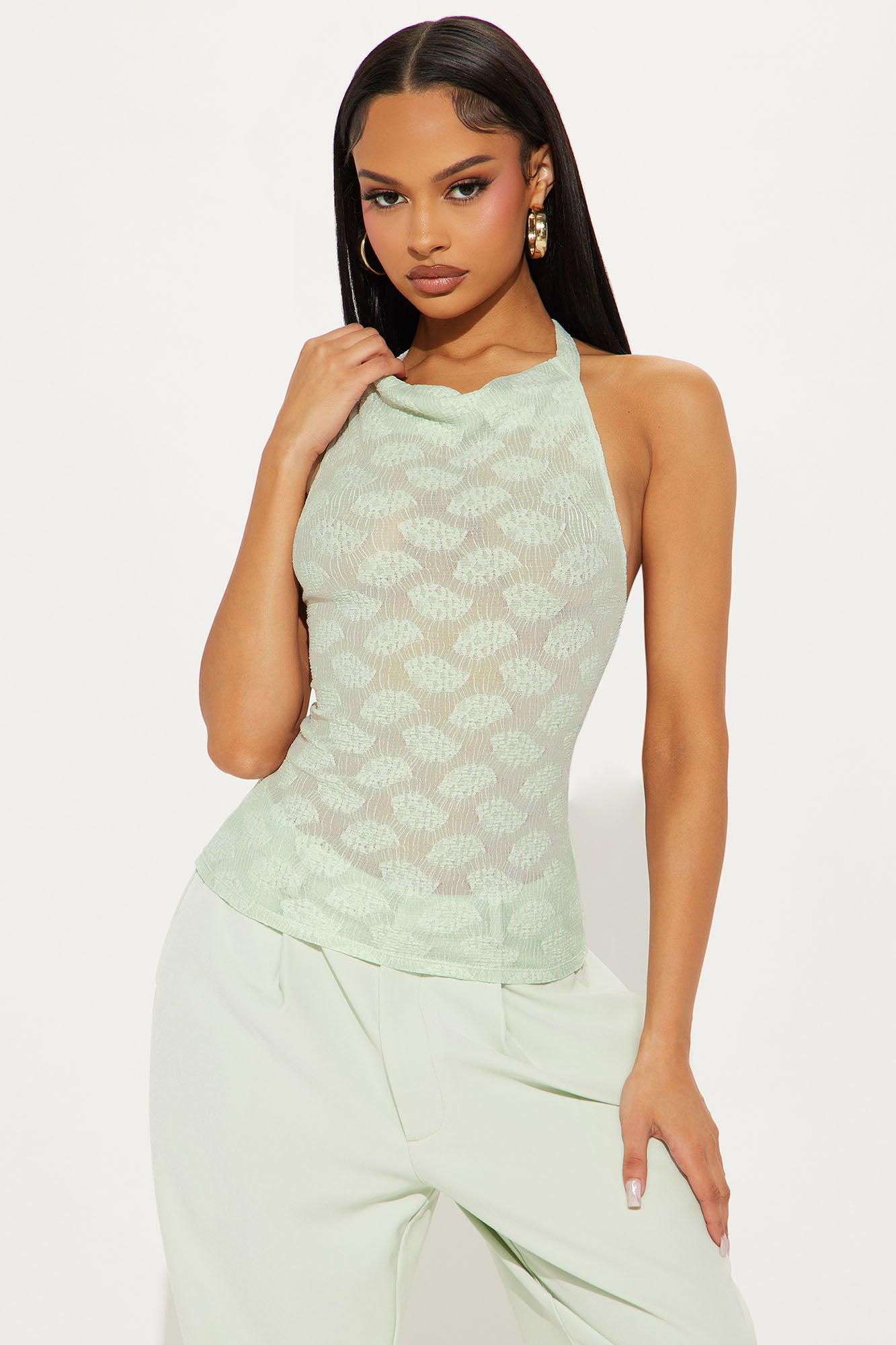 Norah High Neck Halter Top - Sage Female Product Image