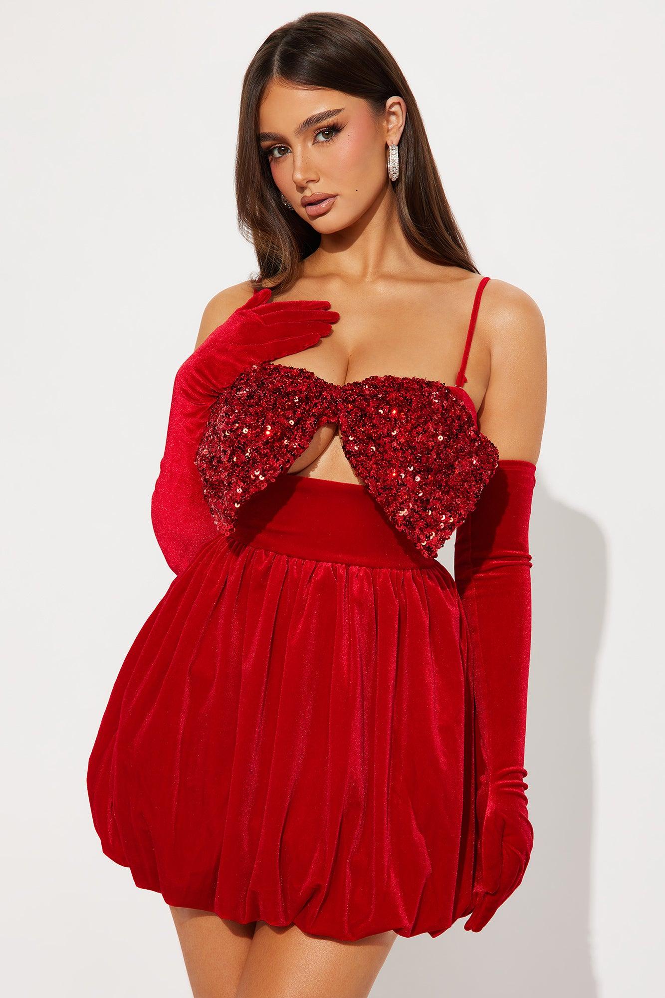 Clara Velvet Bubble Dress Set - Red Product Image