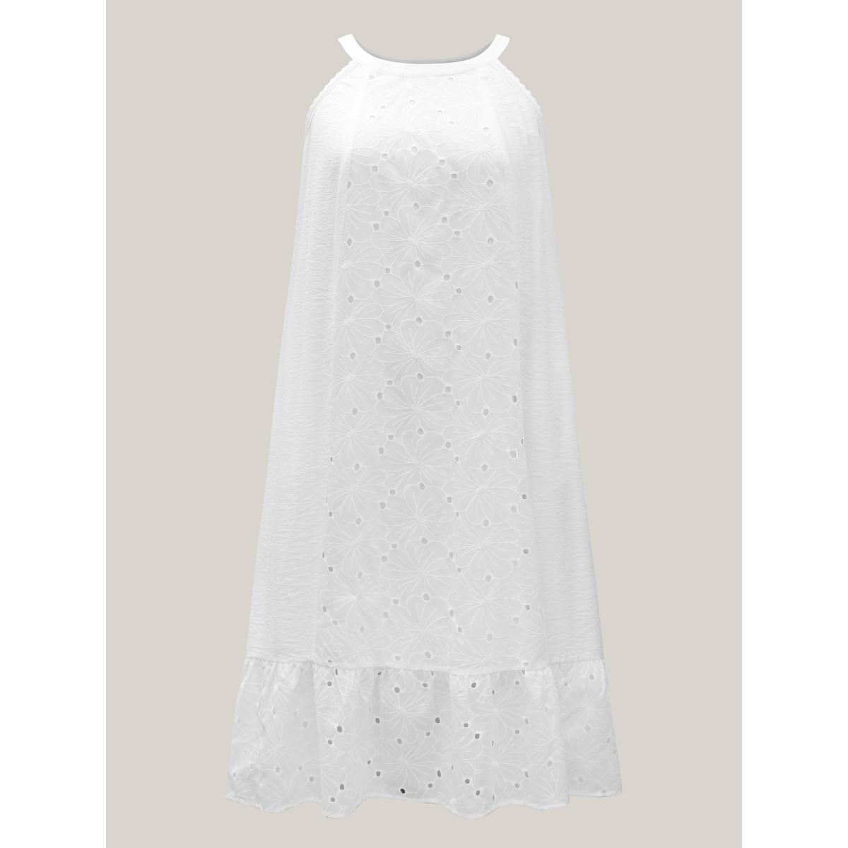 Plus Size Cotton Lace Detail Tiered Hem Tiered Maxi Dress Originalwhite Women Resort Round Neck Sleeveless Curvy BloomChic 26/4X Product Image