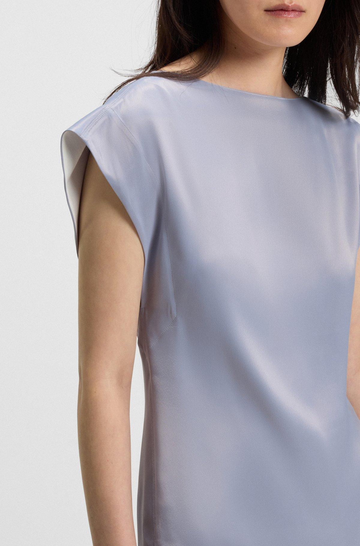 Slim-fit satin blouse with draped neckline Product Image