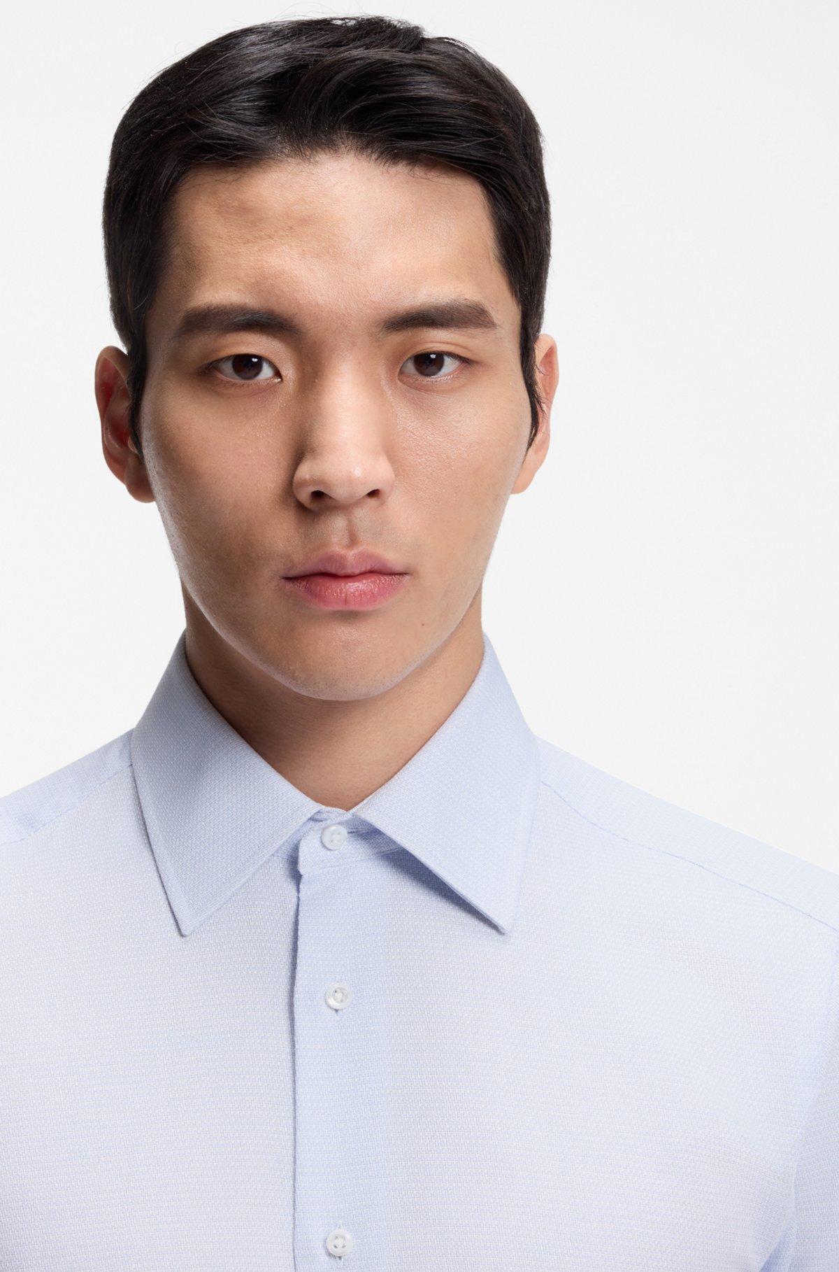 Slim-fit shirt in Italian-made structured cotton Product Image