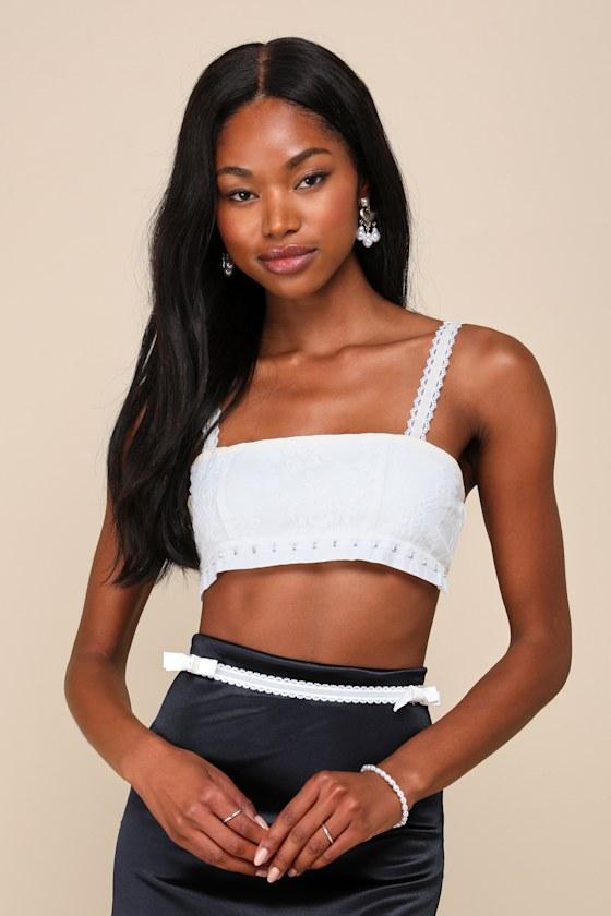 Lacey White Lace Tie-Back Bralette Top Product Image