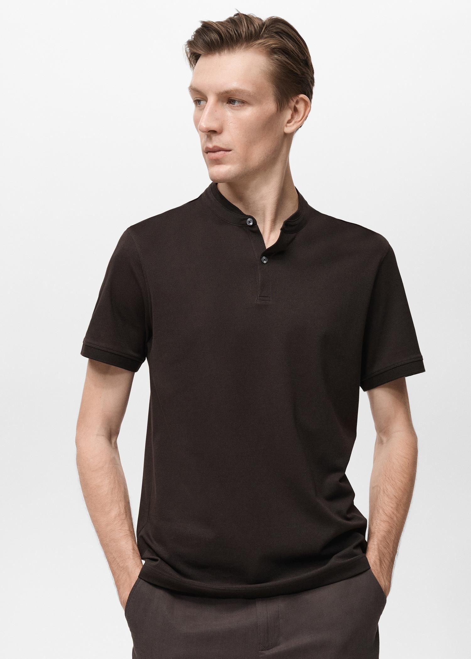 Mao collar cotton polo - Men | MANGO USA Product Image