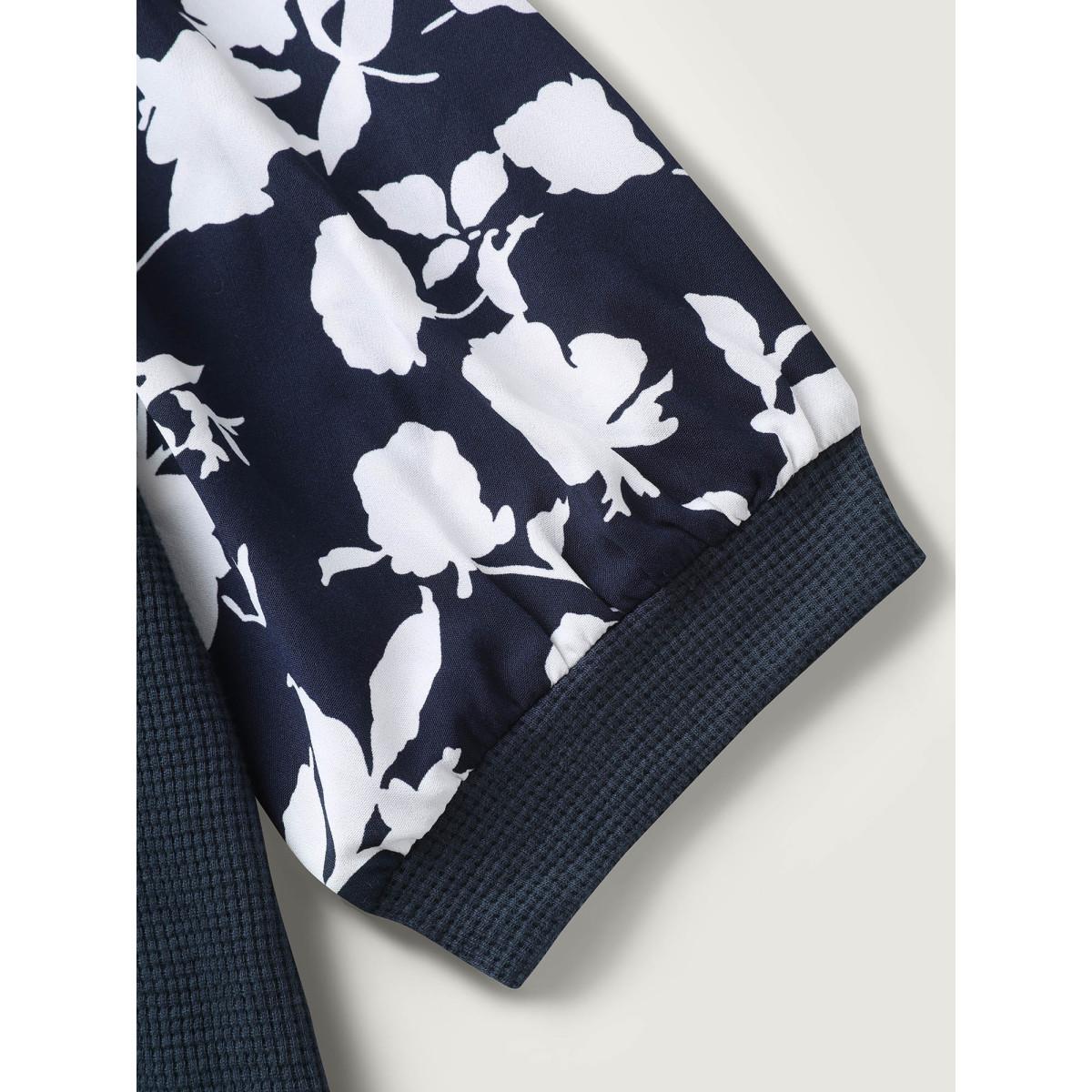 Plus Size Textured Floral Puffy Sleeve Sweatshirt Women Indigo Timeless Texture Round Neck Elegant Sweatshirts BloomChic 12/L Product Image