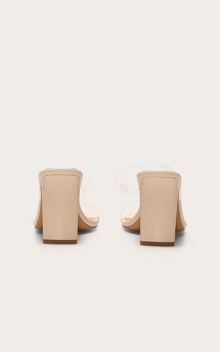 Nude Pu Square Toe Perspex Straps High Thin Block Heeled Mules Product Image