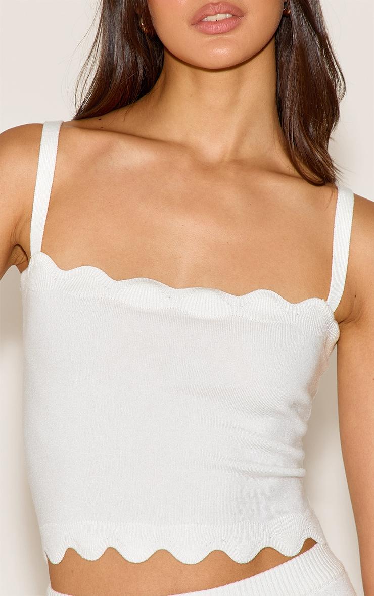  White Soft Knit Scallop Hem Cami Top Product Image