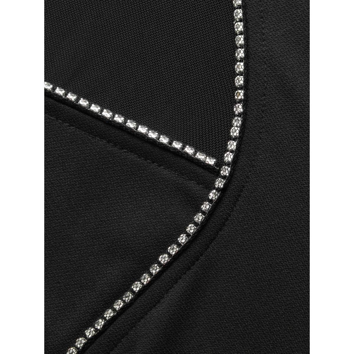 Plus Size Crew Neck Rhinestone Patchwork Mesh Dress Black Women Cocktail Rhinestone detailing Party Curvy Bloomchic 22-24/3X Product Image