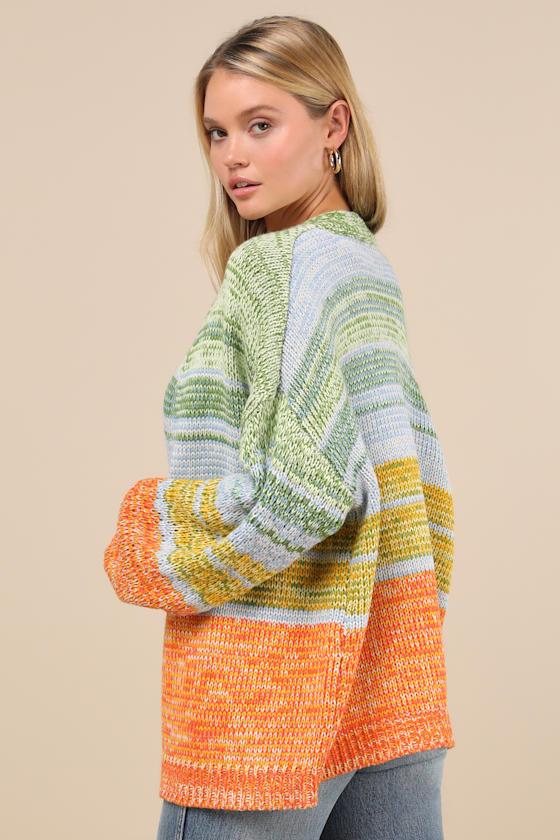 Happy Aesthetic Multi Striped Marled Cardigan Sweater Product Image
