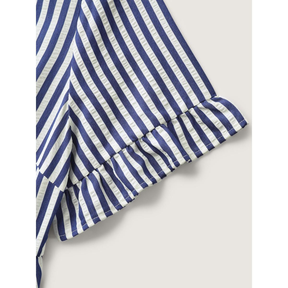 Plus Size Striped Tie-Front Midi Shirt Dress DarkBlue Women Shirt collar Short sleeve Curvy BloomChic 10/M Product Image