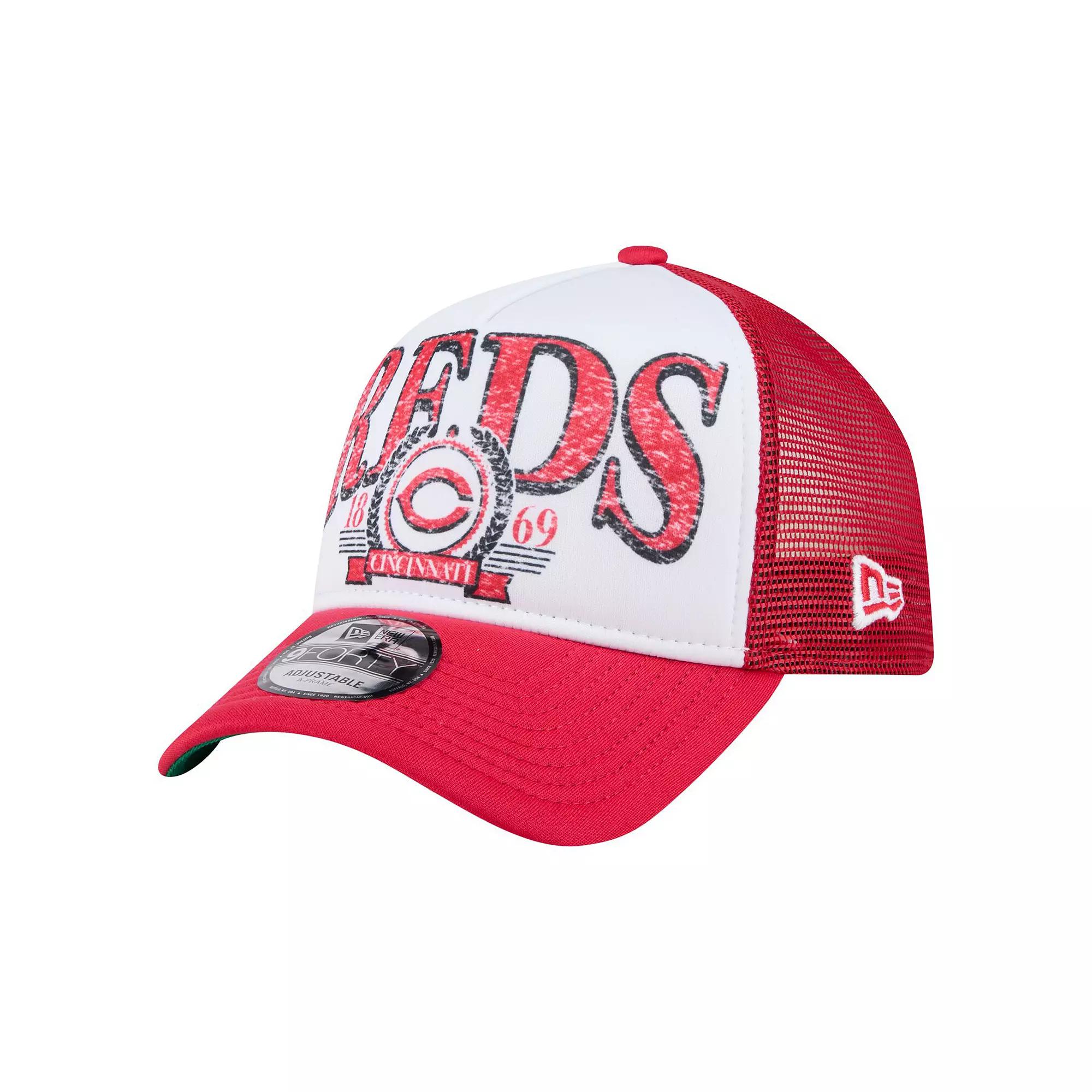 Men's New Era  Red Cincinnati Reds Distressed 9FORTY A-Frame Adjustable Trucker Hat, Red Red Product Image