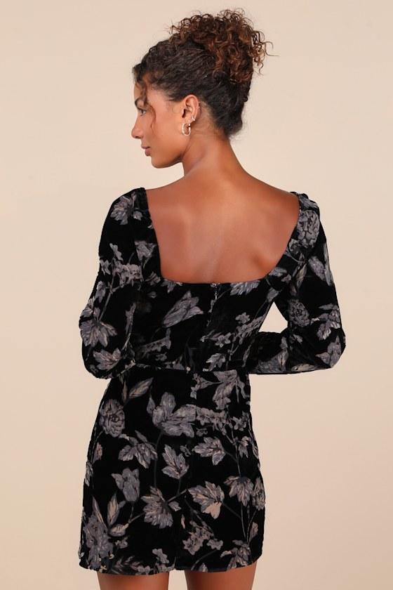 Simply Decadent Black Floral Velvet Burnout Bustier Mini Dress Product Image