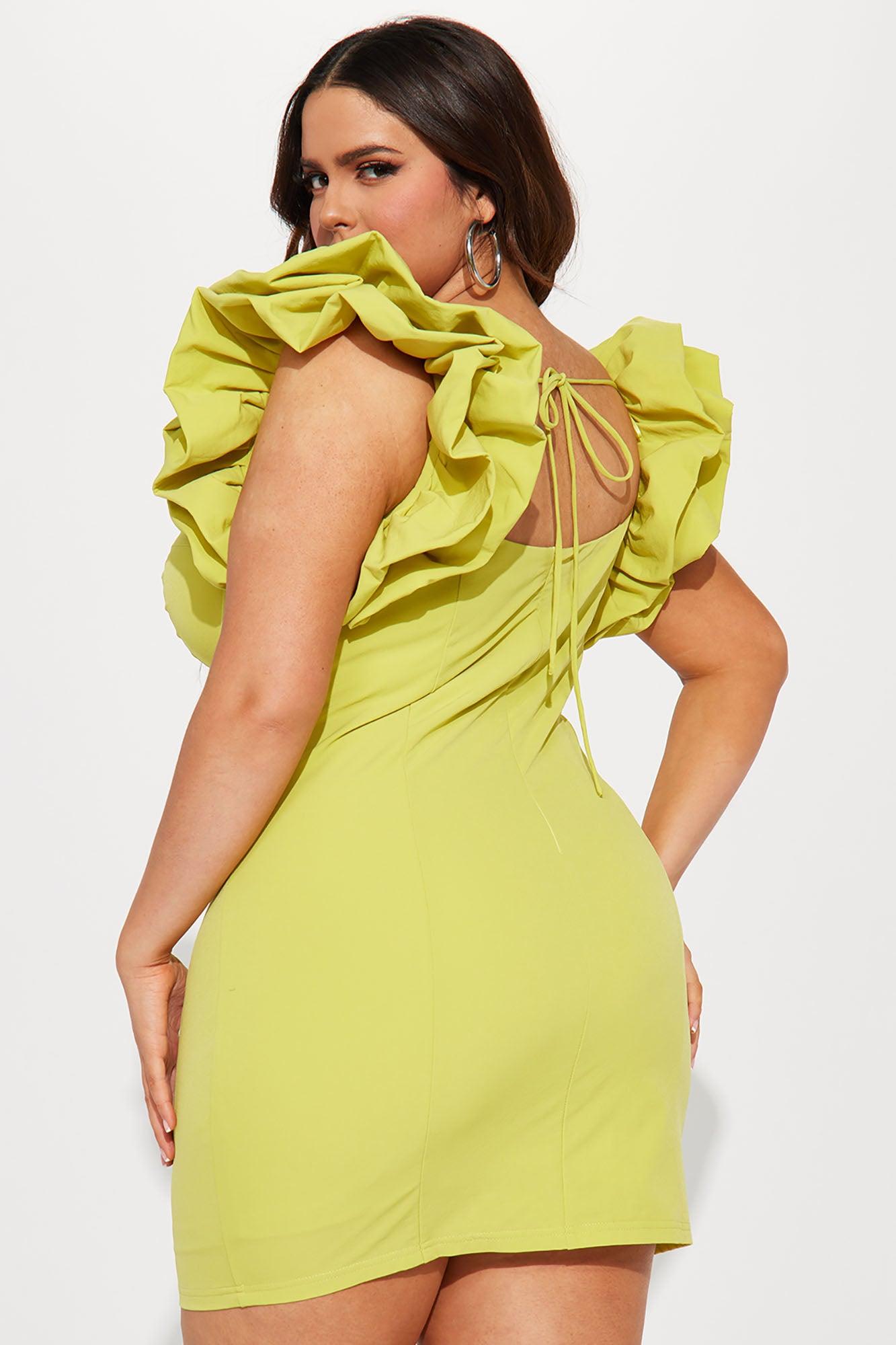 Forever Princess Ruffle Mini Dress - Chartreuse Product Image