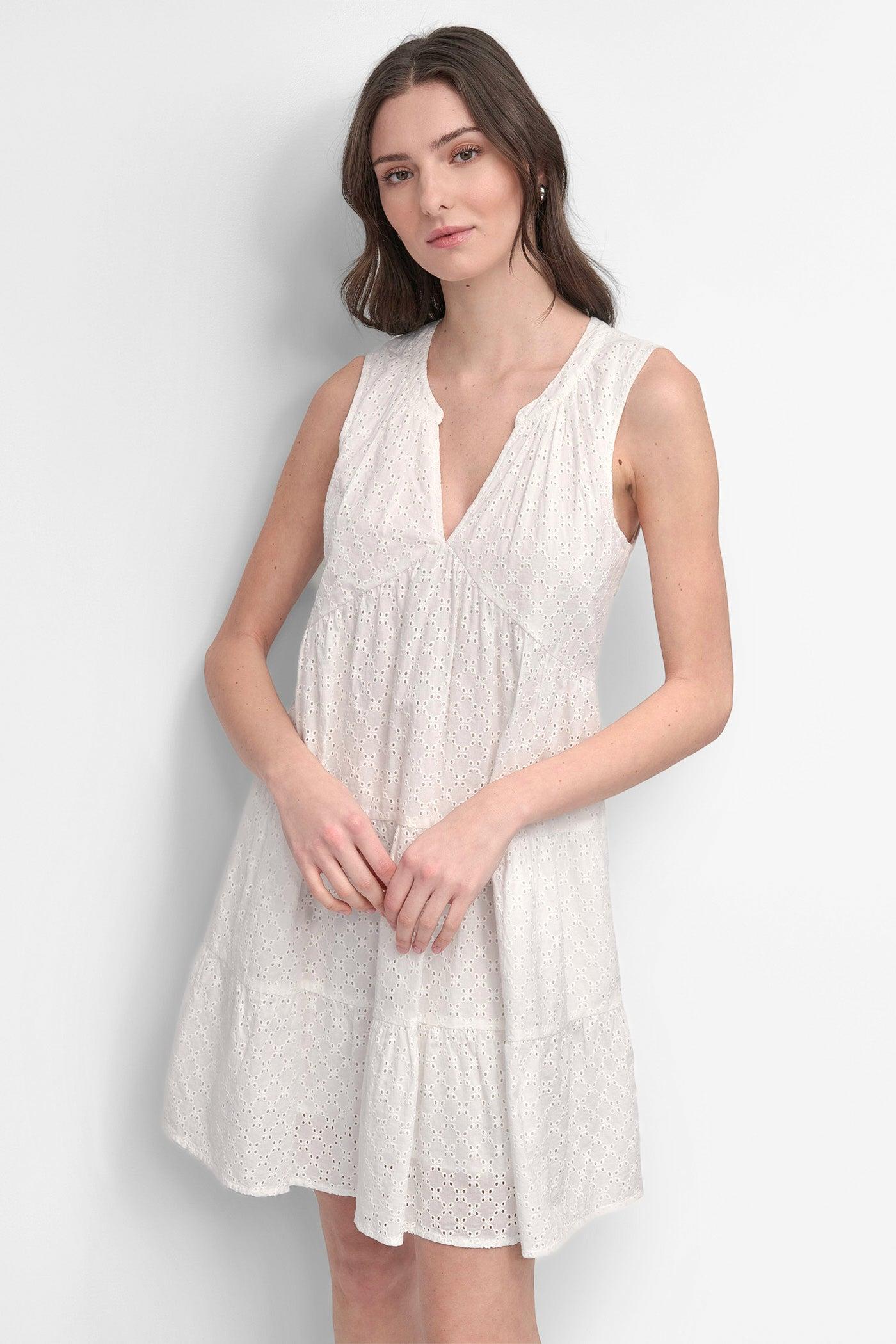 SLEEVELESS EYELET TIERED DRESS Product Image