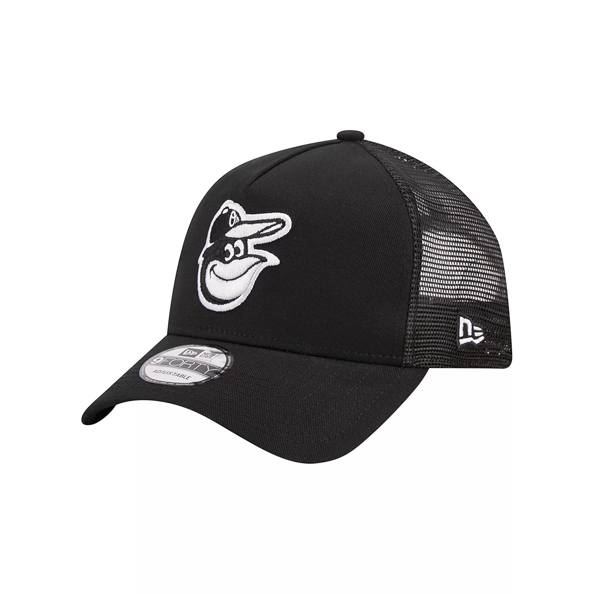 Men's New Era Black Baltimore Orioles A-Frame 9FORTY Trucker Adjustable Hat Product Image