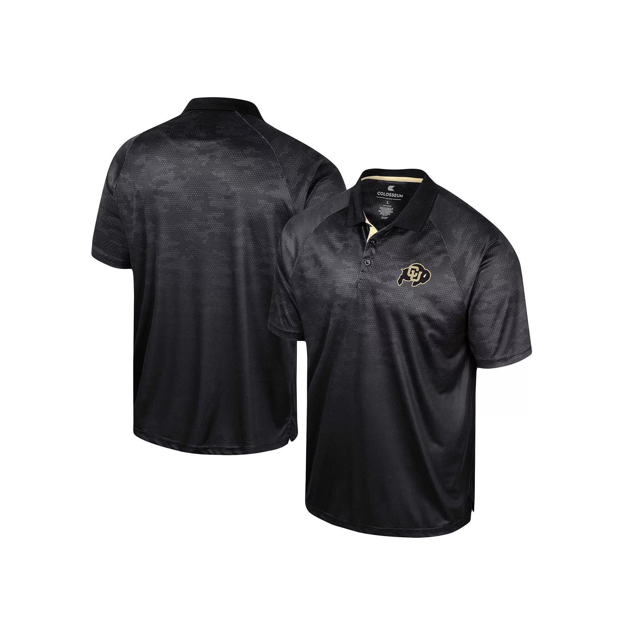 Men's Colosseum Black Colorado Buffaloes Honeycomb Raglan Polo,  Product Image