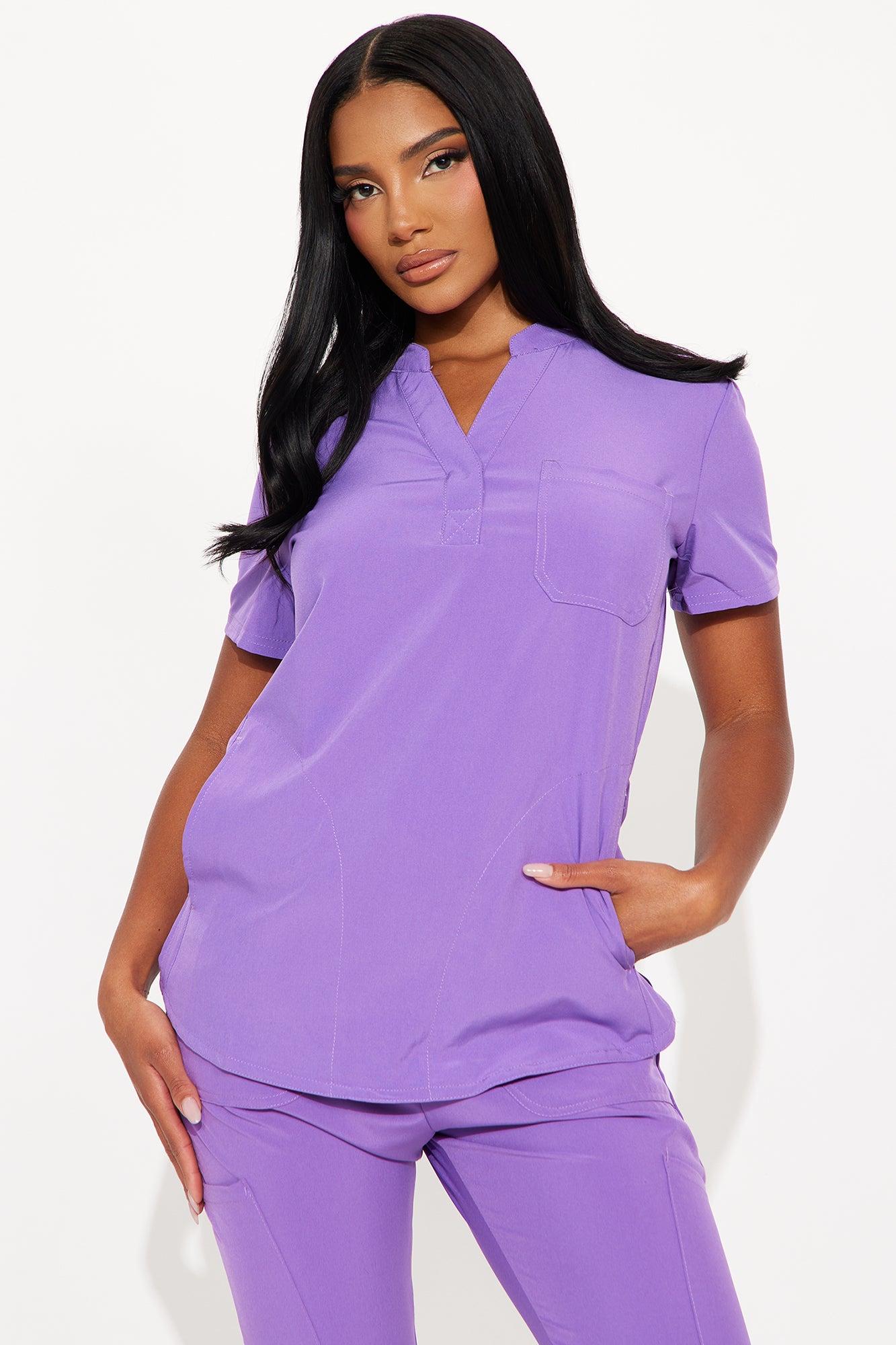 Take Care Stretch Scrub Uniform Jogger Set  - Purple Female Product Image