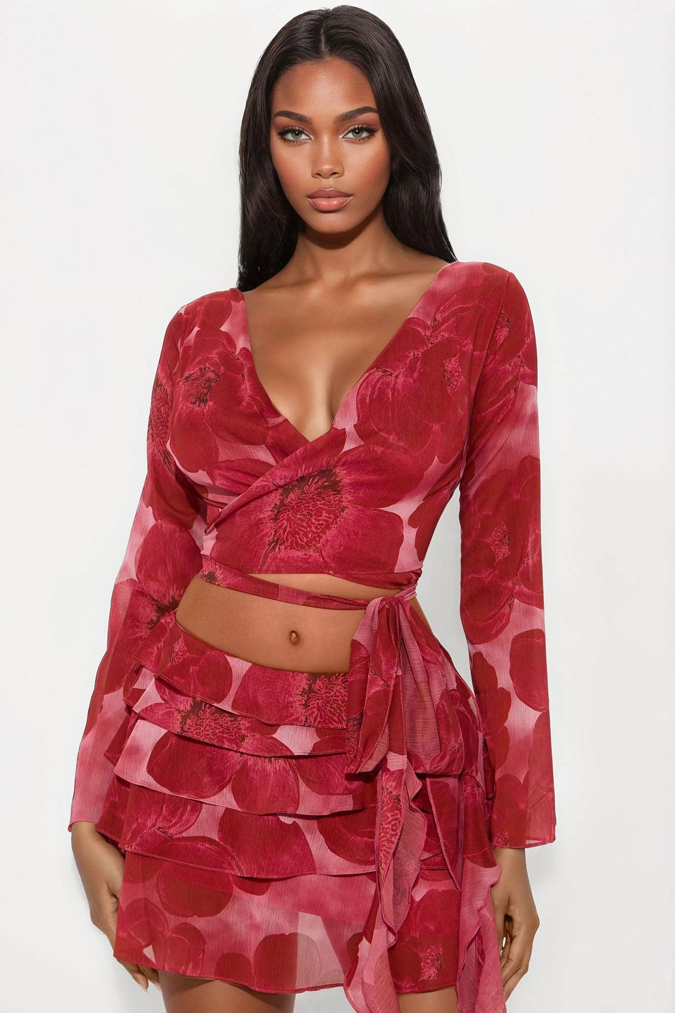 Ex Girlfriend Vibes Mini Skirt Set - Burgundy Female Product Image