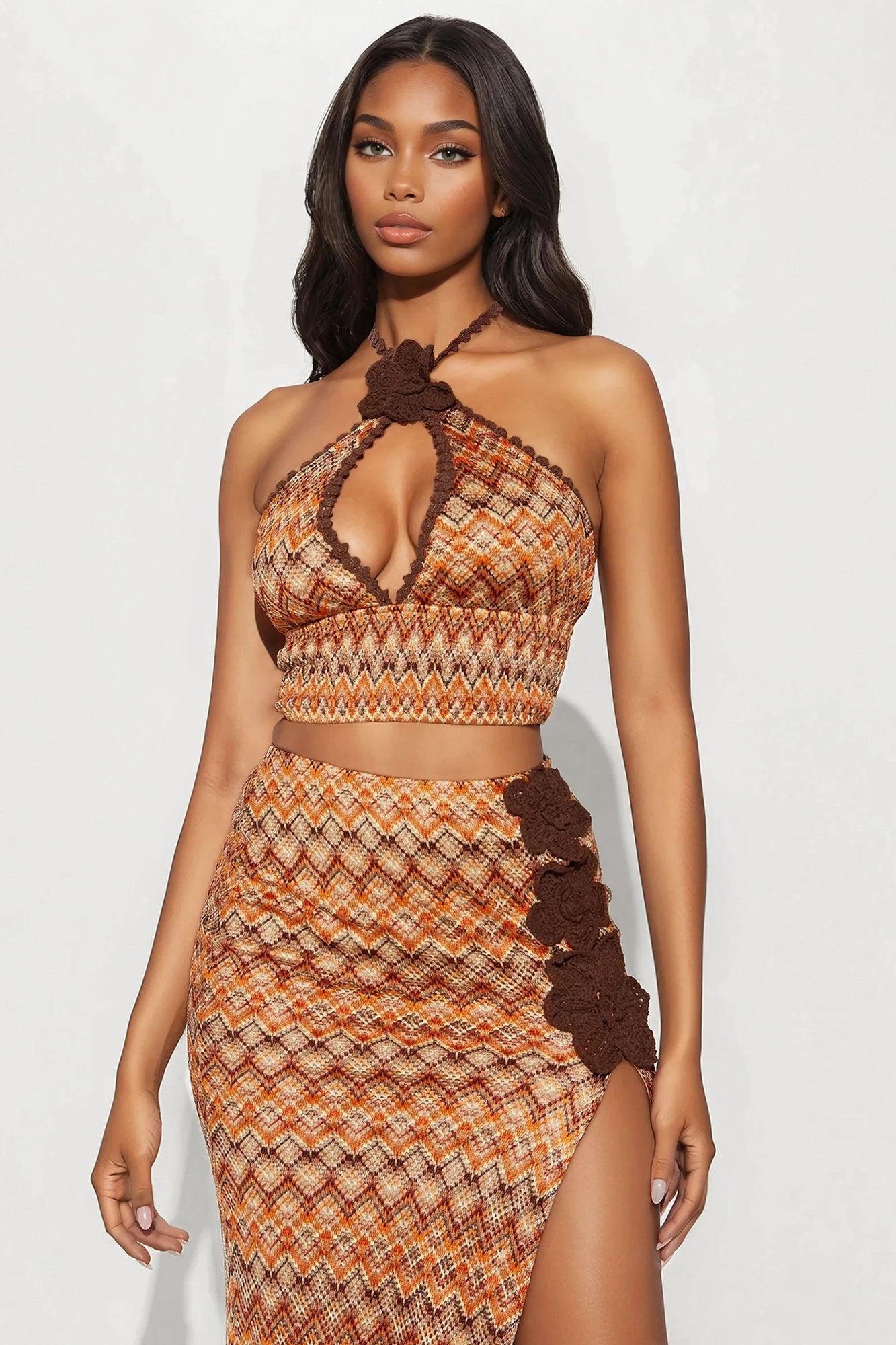 Bianca Crochet Maxi Skirt Set - Orange/combo Product Image