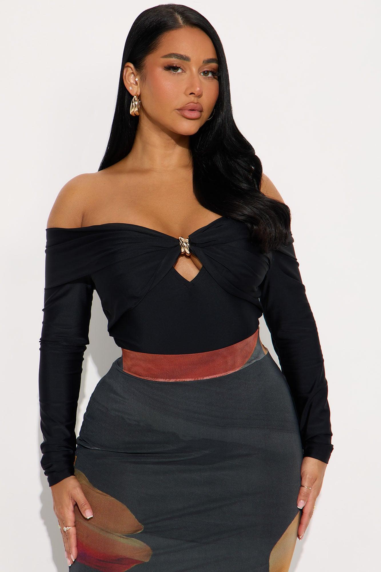Sylvie Long Sleeve Off Shoulder Bodysuit - Black Female Product Image