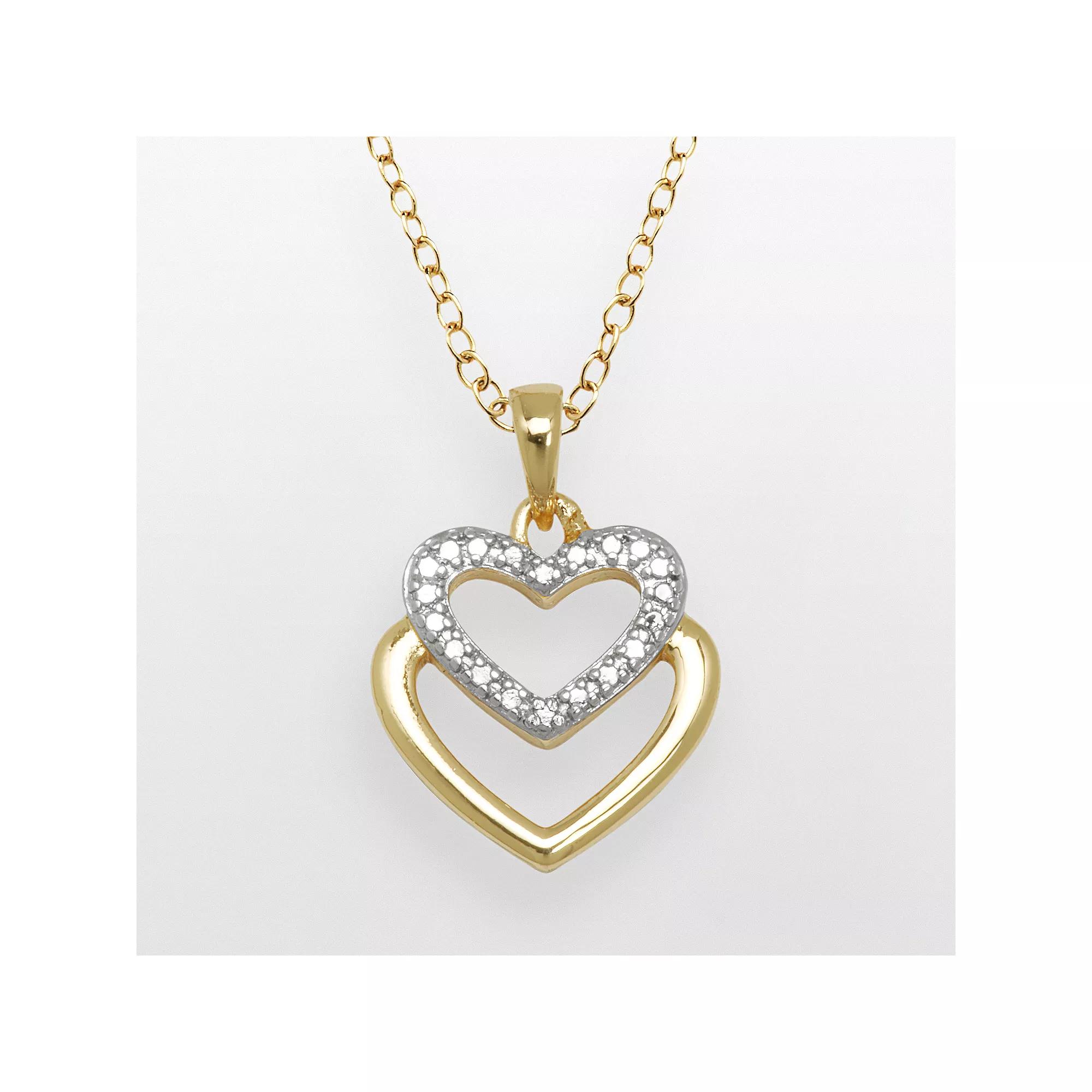 18k Gold Over Brass and Silver-Plated Diamond Accent Heart Pendant, Women's, Multicolor Product Image