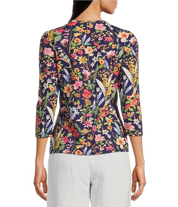 J.McLaughlin Signature Catalina Cloth Floral Print Round Neck 3/4 Sleeve Top Product Image