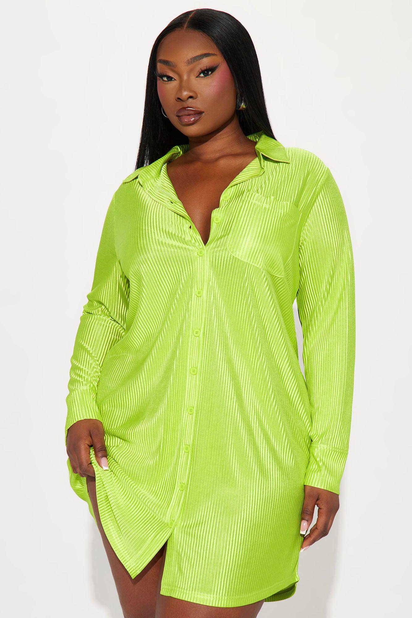 Lisa Plisse Shirt Dress - Lime Product Image
