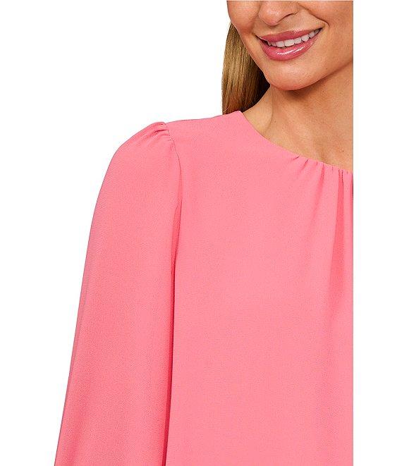 CeCe Charmeuse Round Neck Long Sleeve Smocked Cuff Blouse Product Image