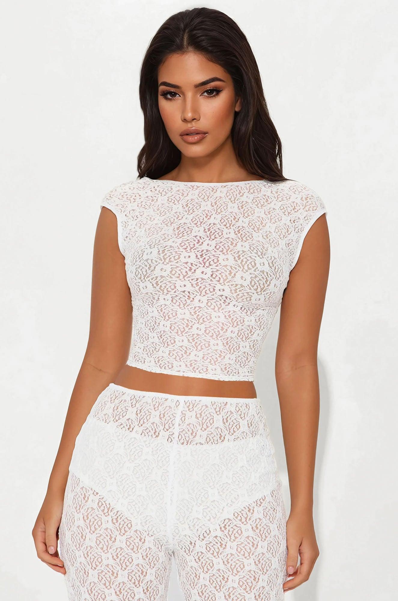 Sasha Lace Straight Leg Pant Set - White Female Product Image