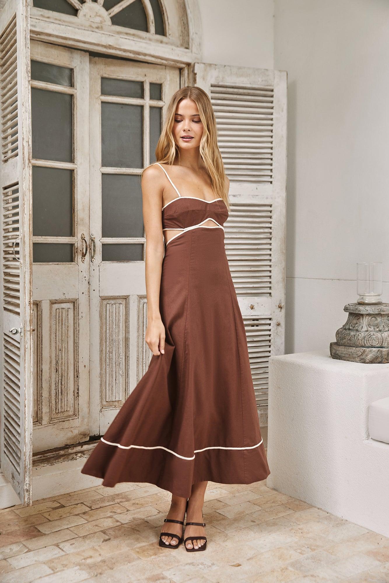 Sienna Breeze Maxi Dress Chocolate Beige Product Image